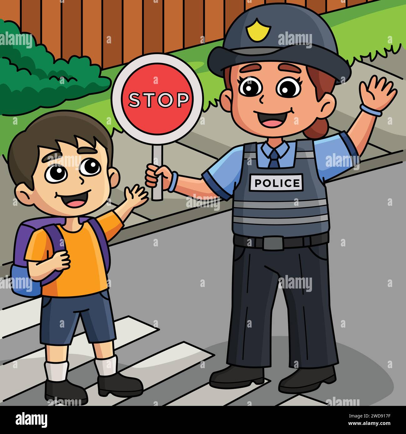 Police Traffic Officer Helping Kid Colored Cartoon Stock Vector Image army-pay-chart