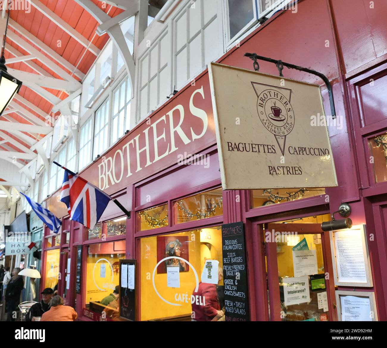 Coffee shop and sandwich bar in Oxford Covered Market (Oxford, England) Stock Photo