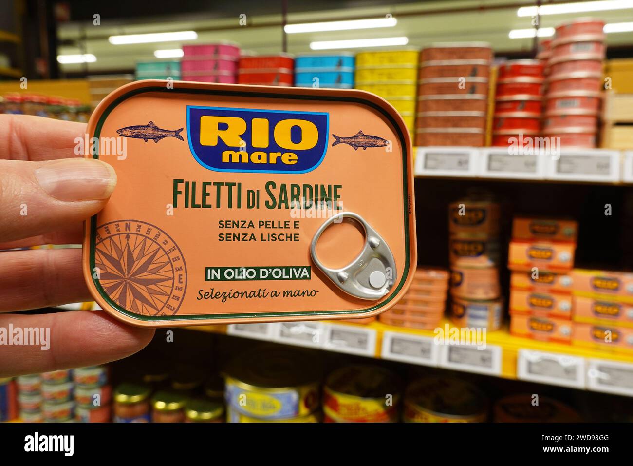 Rio Mare canned fish in a Grocery Stock Photo