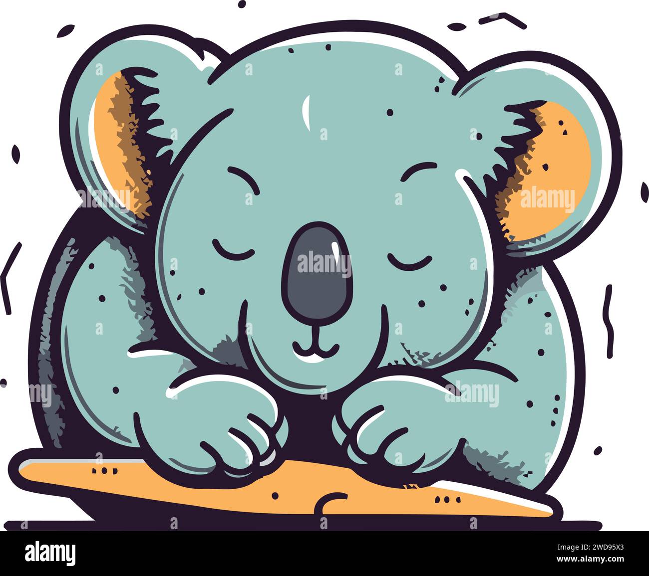 Cute koala sleeping on the ground. Vector cartoon illustration Stock