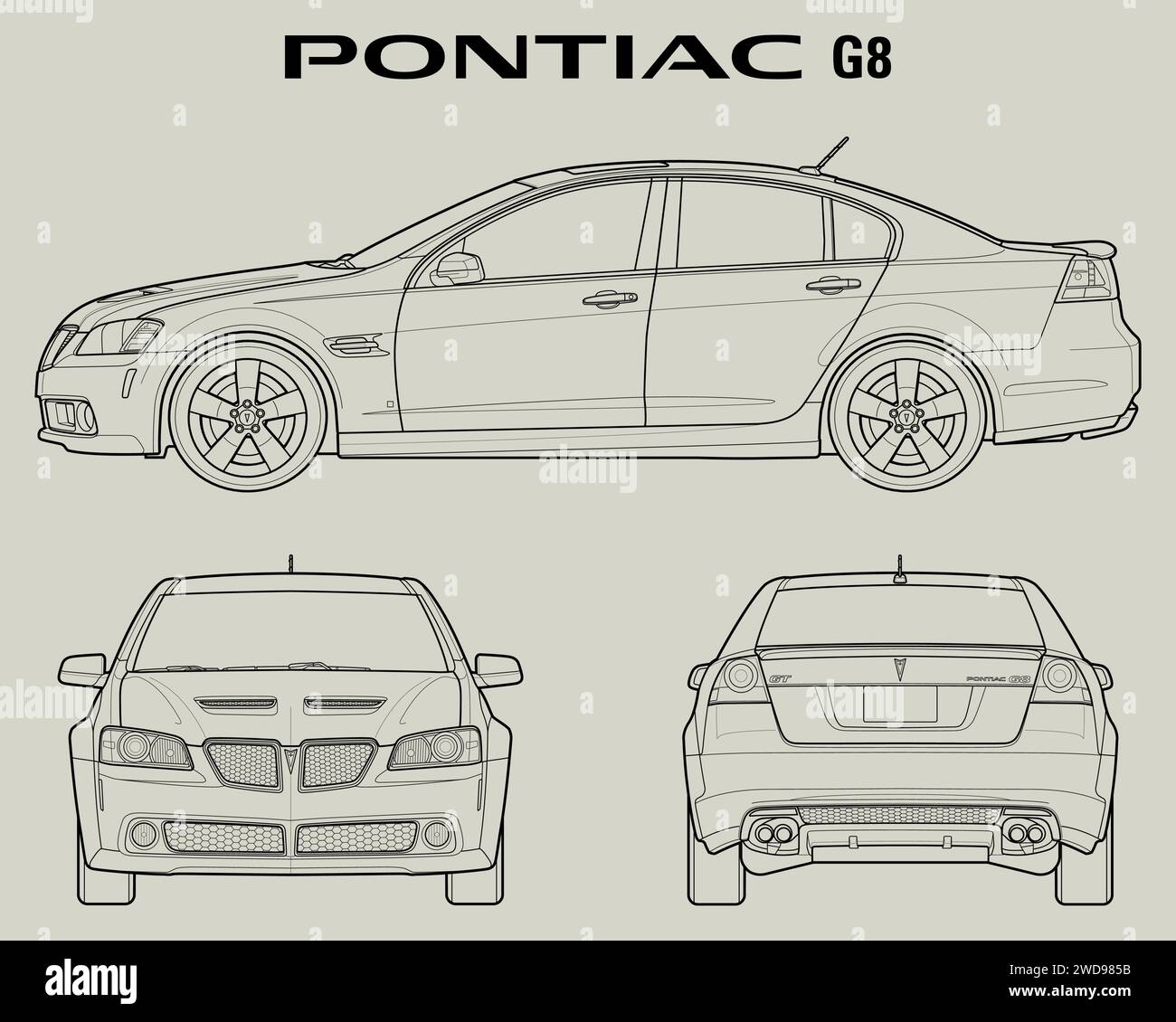 2009 Pontiac G8 car blueprint Stock Vector