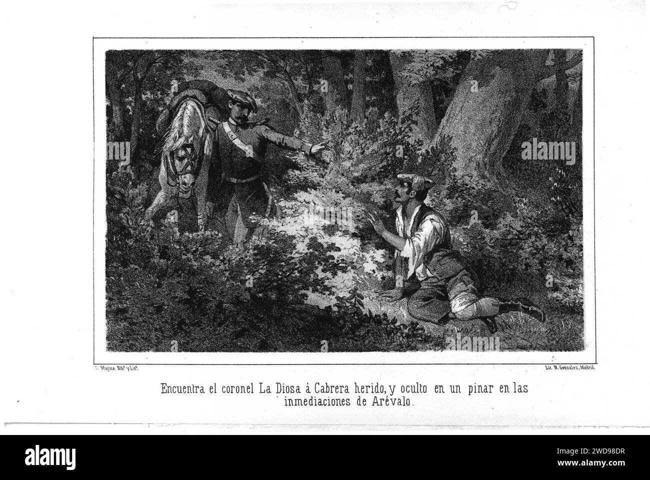 1871-1872, La estafeta de palacio (historia del último reinado), Encuentra el coronel La Diosa á Cabrera herido, y oculto en un pinar en las inmediaciones de Arévalo. Stock Photo