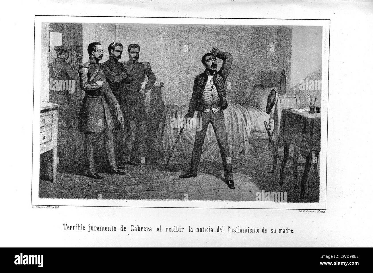 1871-1872, La estafeta de palacio (historia del último reinado), Terrible juramento de Cabrera al recibir la noticia del fusilamiento de su madre. Stock Photo