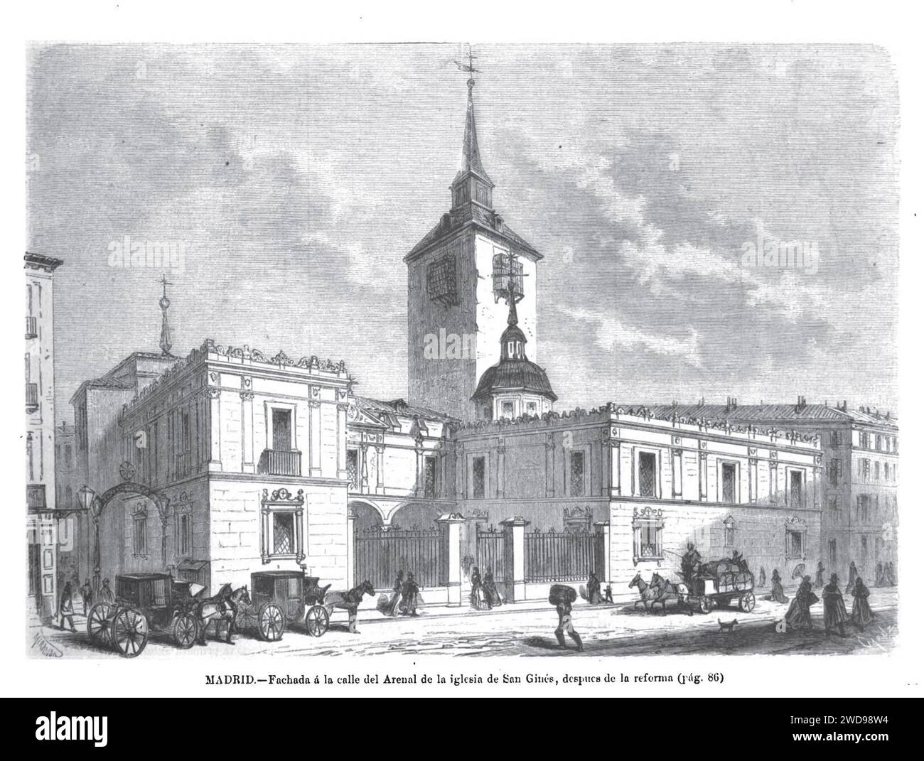 1872-02-08, La Ilustración Española y Americana, Madrid, Fachada a la calle del Arenal de la iglesia de San Ginés, después de la reforma. Stock Photo