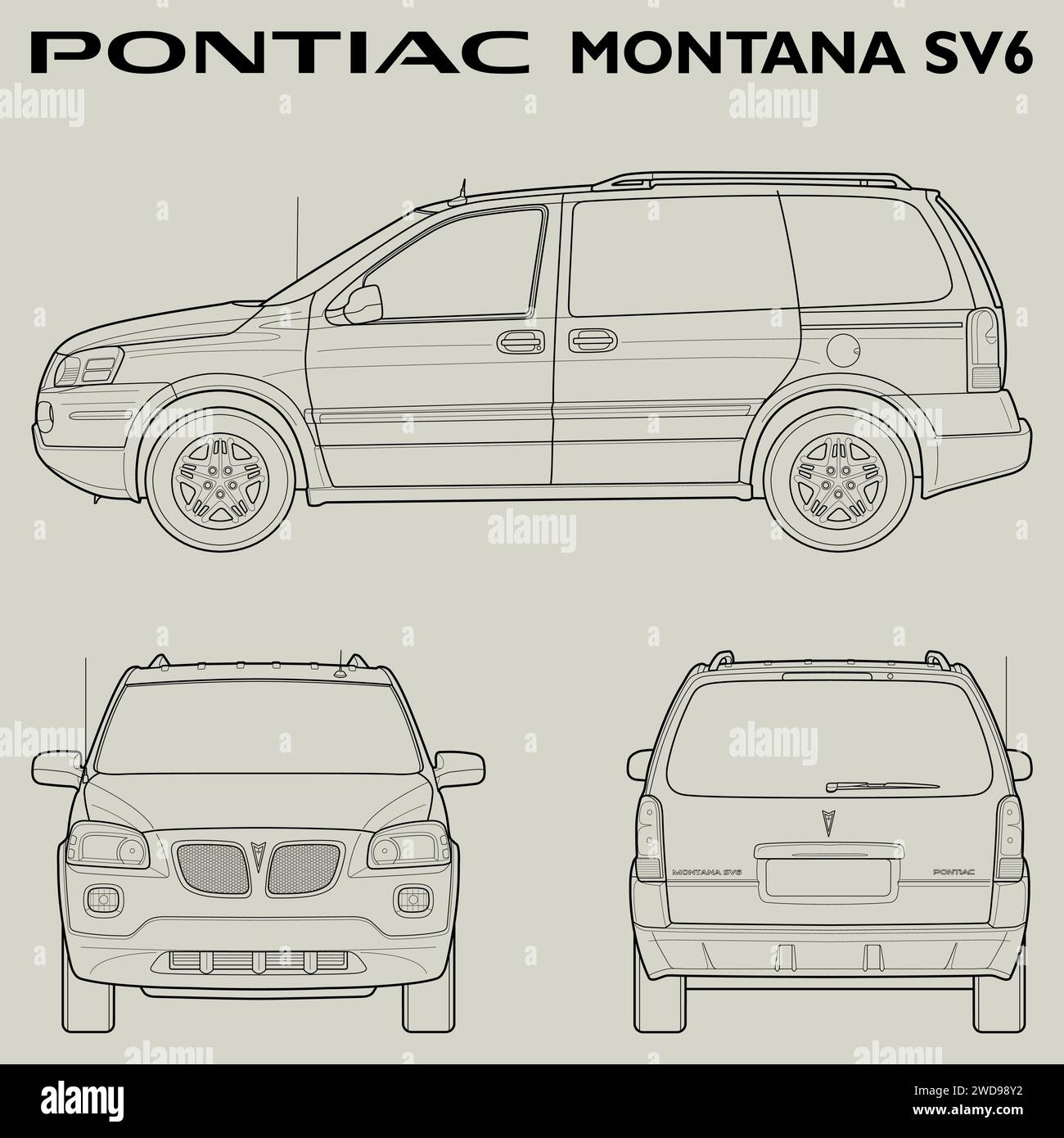 2005 Pontiac Montana SV6 car blueprint Stock Vector