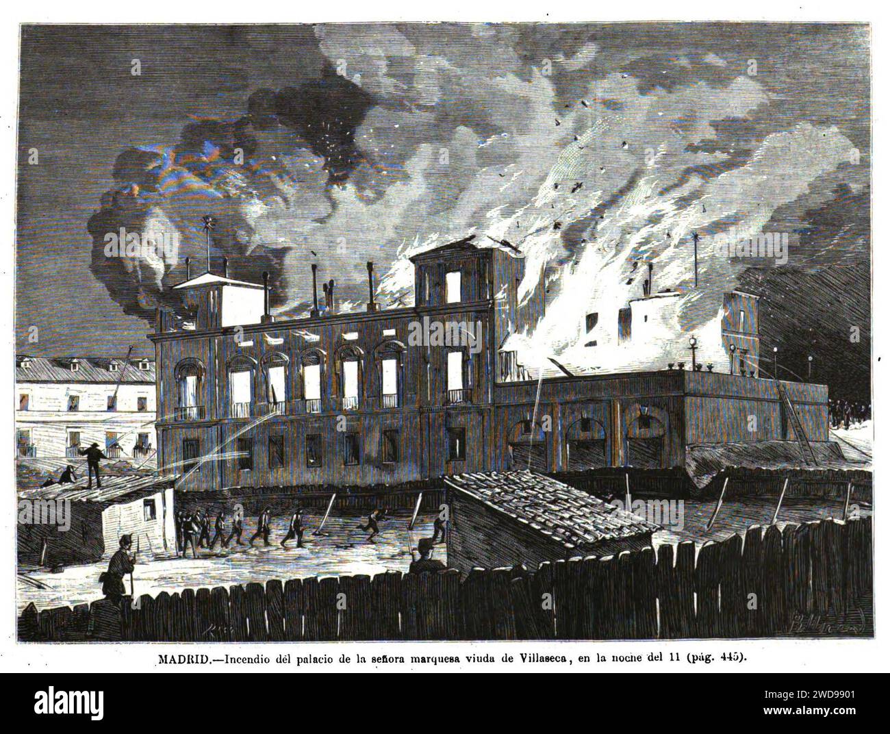 1872-07-24, La Ilustración Española y Americana, Madrid, Incendio del palacio de la señora marquesa viuda de Villaseca, en la noche del 11. Stock Photo