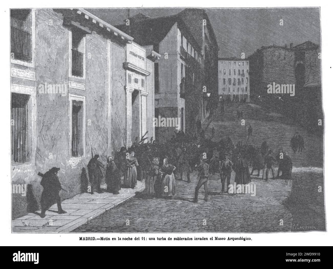 1872-12-24, La Ilustración Española y Americana, Madrid, Motín en la noche del 11, una turba de sublevados invaden el Museo Arqueológico. Stock Photo