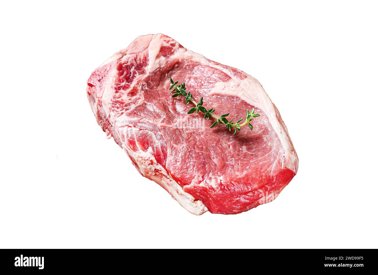 Raw beef club steak. Isolated on white background, Top view Stock Photo