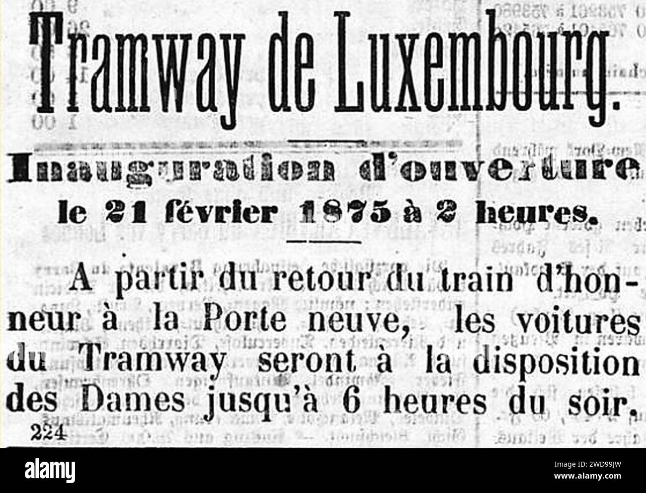 1875-02-19 Luxemburger Wort - Inauguration tram. Stock Photo