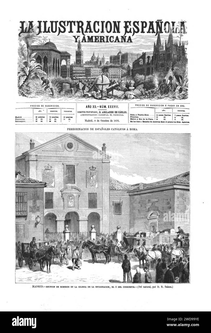 1876-10-08, La Ilustración Española y Americana, Madrid, Reunión de romeros en la iglesia de la Encarnación, el 3 del corriente. Stock Photo