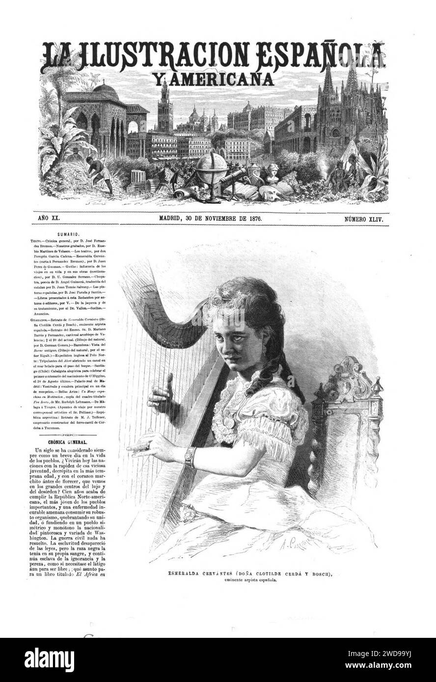 1876-11-30, La Ilustración Española y Americana, Esmeralda Cervantes (Doña Clotilde Cerdá y Bosch). Stock Photo