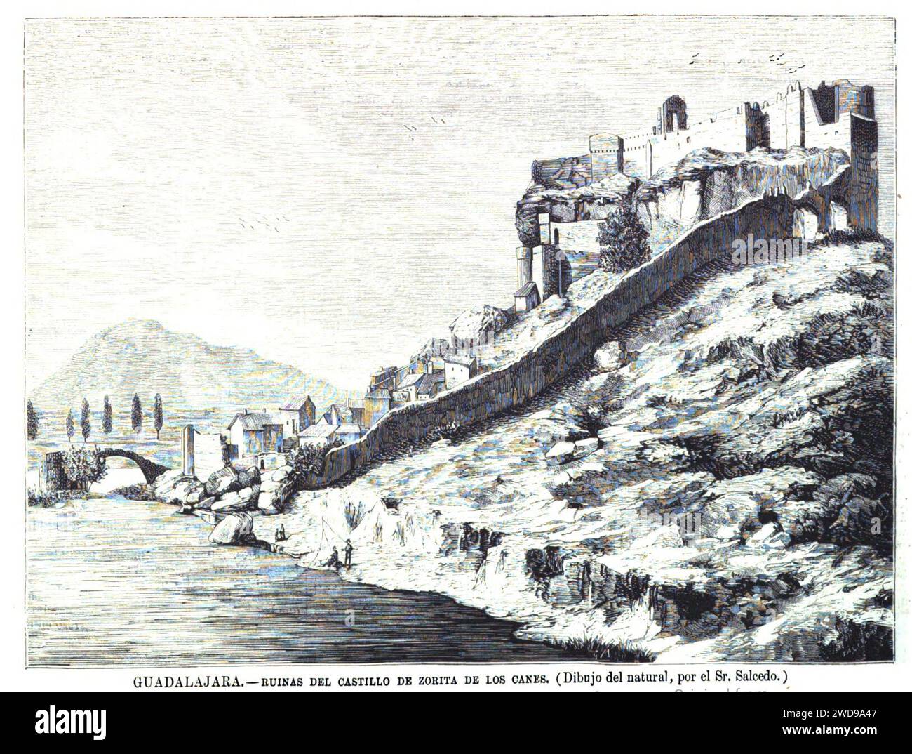 1877-06-30, La Ilustración Española y Americana, Guadalajara, Ruinas del castillo de Zorita de los Canes. Stock Photo