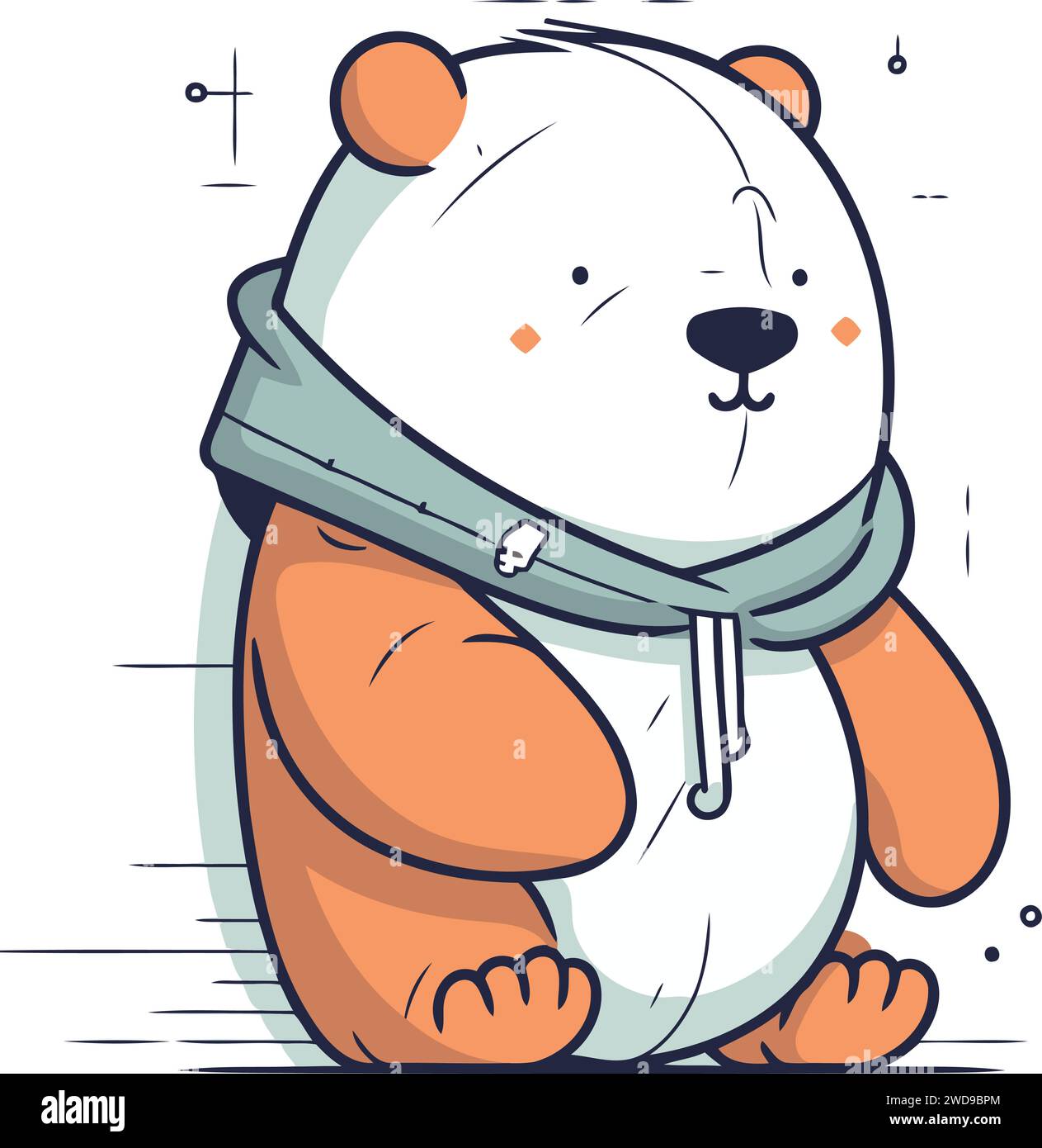 Cute cartoon polar bear in scarf. Vector illustration of a cute polar