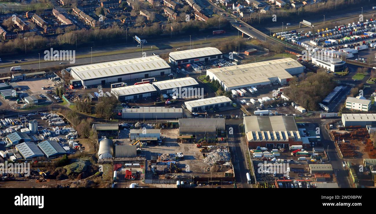 aerial view of Red Scar Industrial Estate (or Red Scar Business Park), at Longridge, Preston, Lancashire Stock Photo