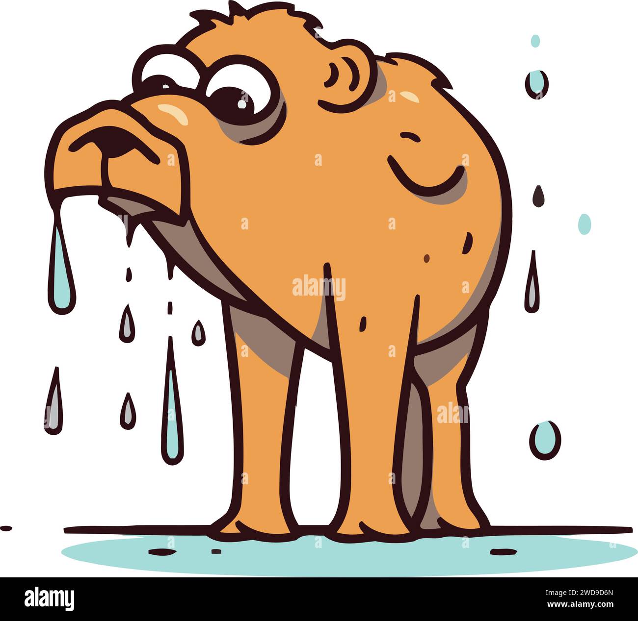Sad cartoon bear with rain drops. Vector illustration of a sad bear. Stock Vector
