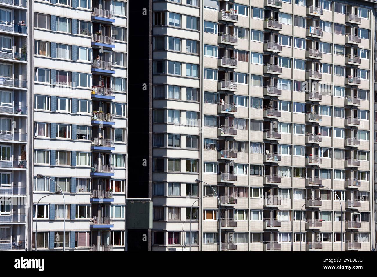 Apartment buildings on the Meuse river, Quai de la Goffe, Liège, Wallonia, Belgium, Europe Stock Photo