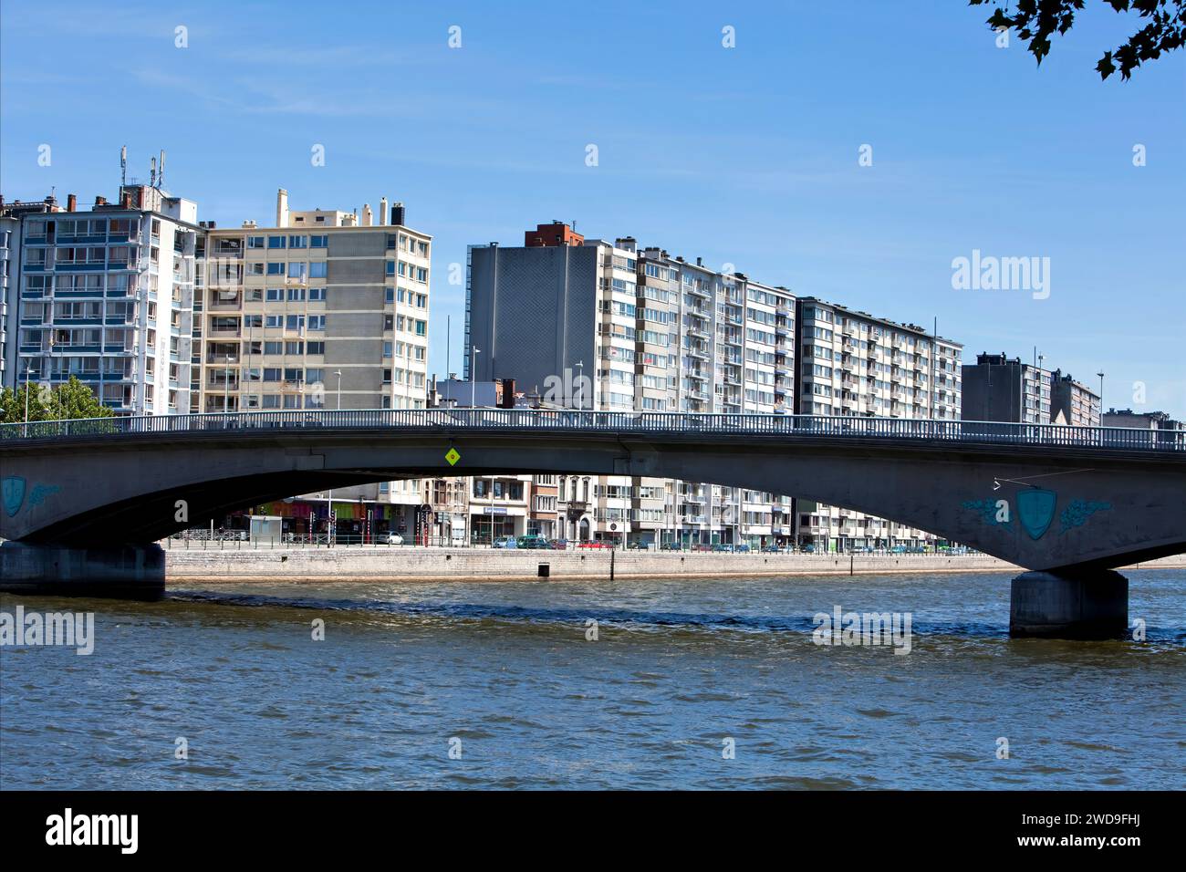 Apartment buildings on the Meuse river, Quai de la Goffe, Liège, Wallonia, Belgium, Europe Stock Photo