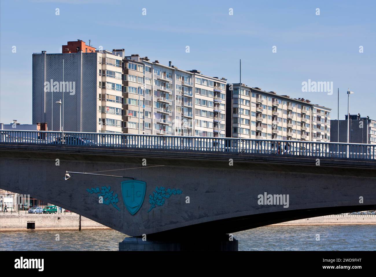 Apartment buildings on the Meuse river, Quai de la Goffe, Liège, Wallonia, Belgium, Europe Stock Photo