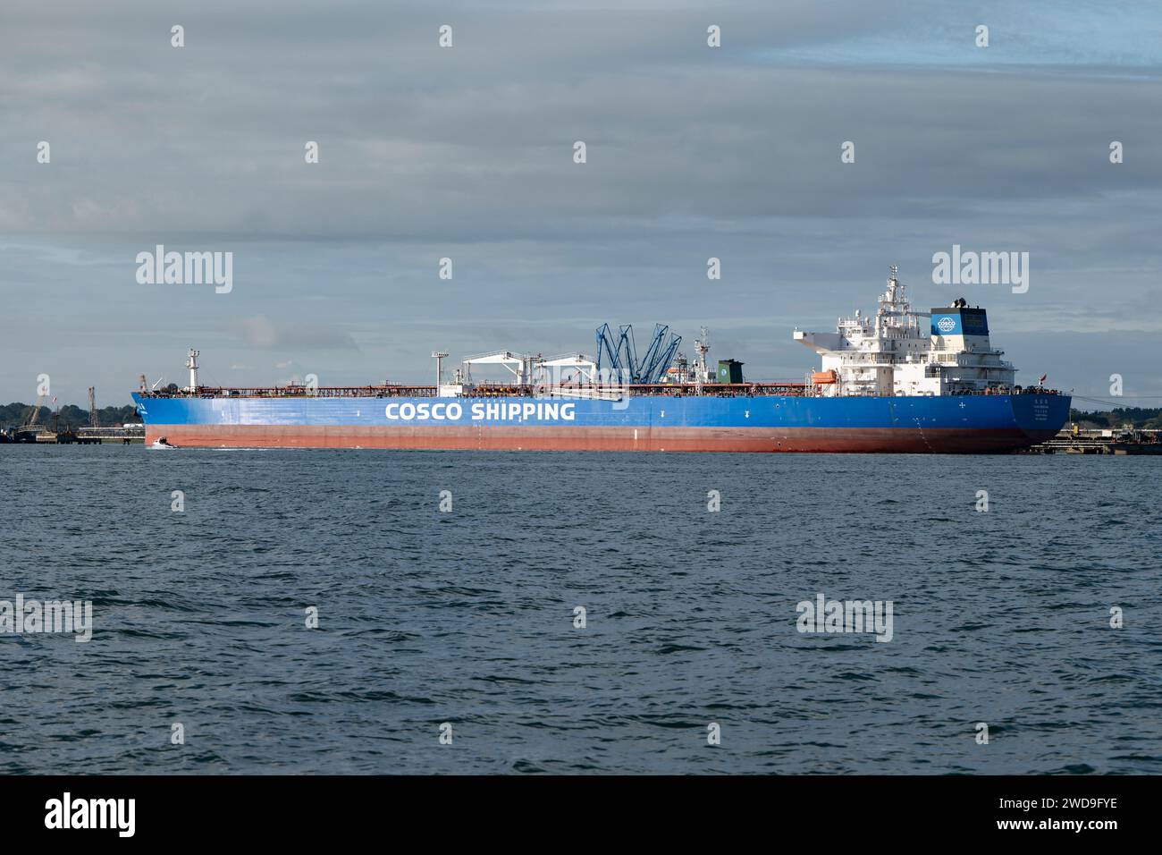 Chinese Oil Products Tanker Yuan Dong Hai of the Cosco Shipping Line moored at the Fawley Refinery in Southampton Water on the South coast of England Stock Photo