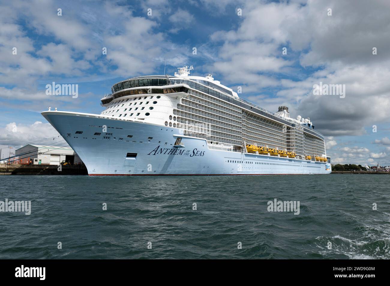 Anthem of The Seas a Royal Caribbean International Quantum Class Cruise ship moored in the River Test in Southampton on the South coast of England Stock Photo