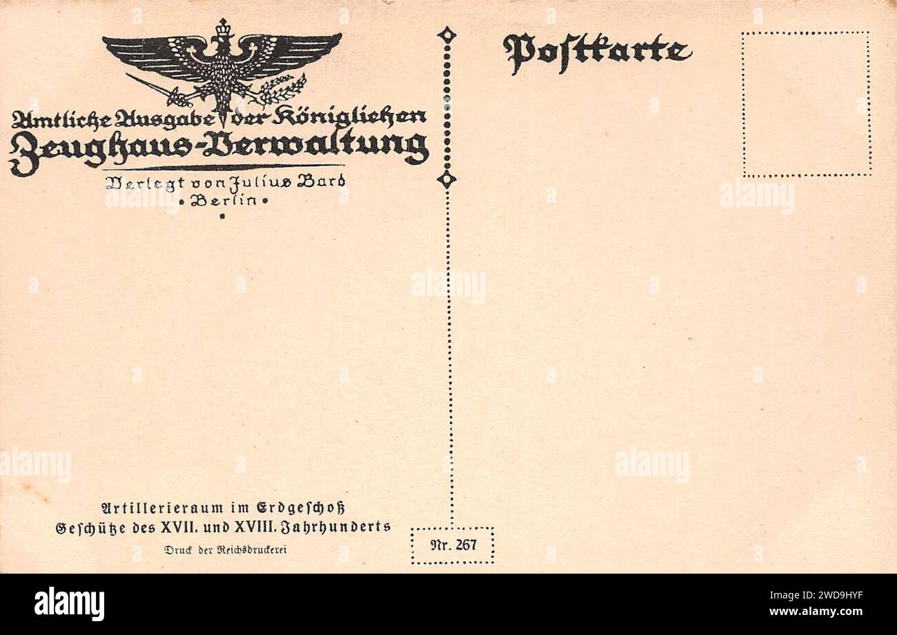 1900 circa Julius Bard Verlag Amtliche Ausgabe der Königlichen Zeughaus-Verwaltung in Berlin, Nr. 267 Adressseite, Reichsdruckerei. Stock Photo