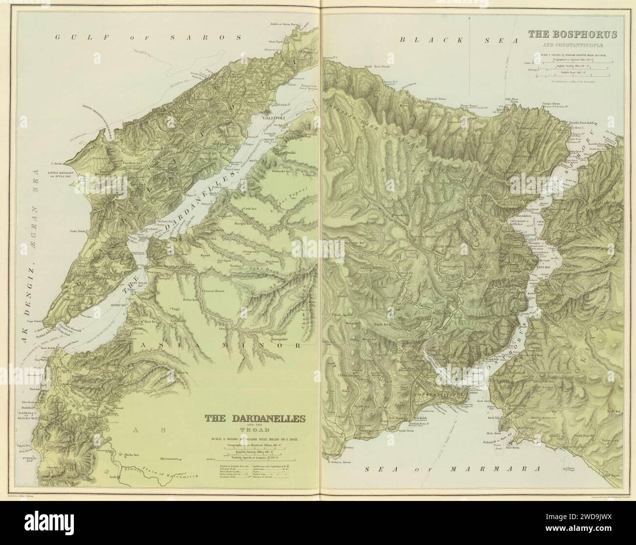 1901 maps of The Dardanelles and the Troad and The Bosphorus and