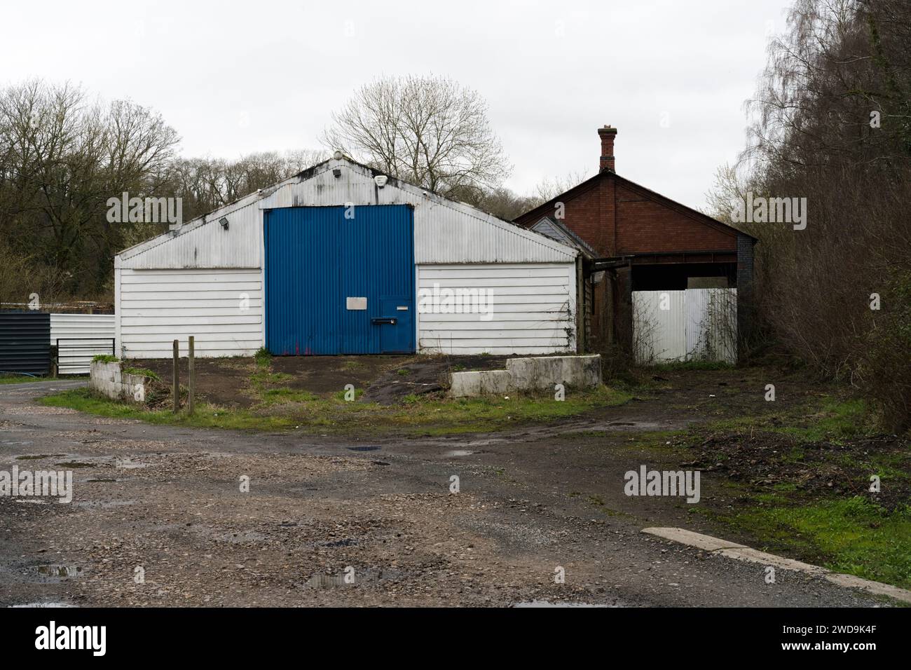 Industrial storage units at Usk, Monmouthshire, UK Stock Photo