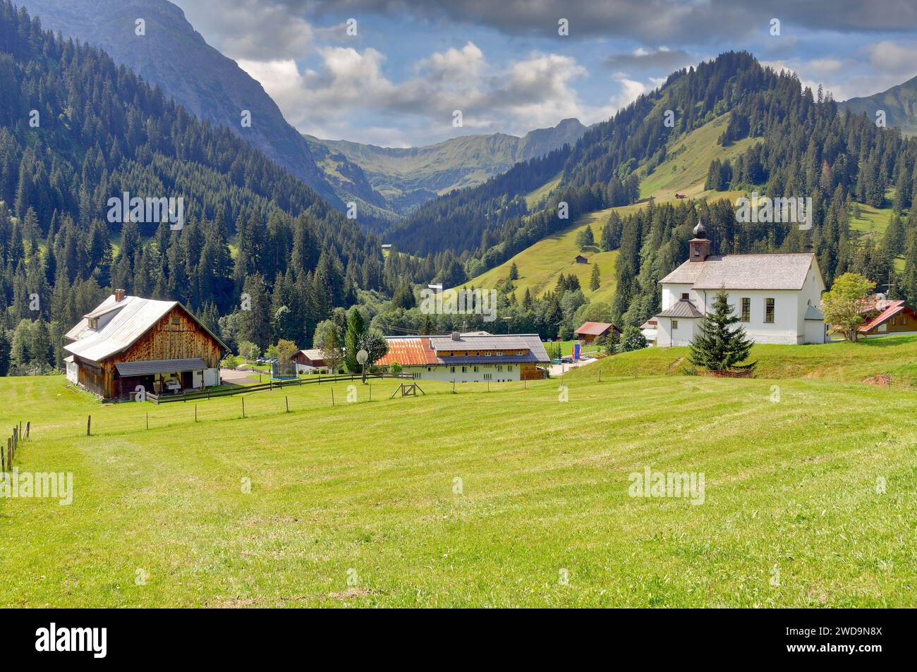 Village of Baad close to Mittelberg in Kleinwalsertal, Vorarlberg, Austria Stock Photo