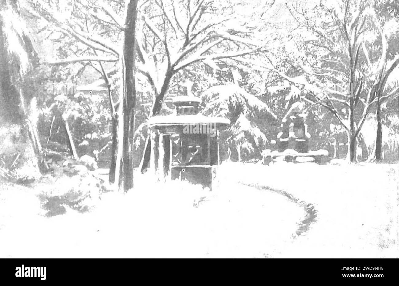 1904-12-08, Nuevo Mundo, El invierno en Madrid, Campúa (cropped) Aspecto de la plaza de Santa Ana durante la nevada del día 2 del actual. Stock Photo