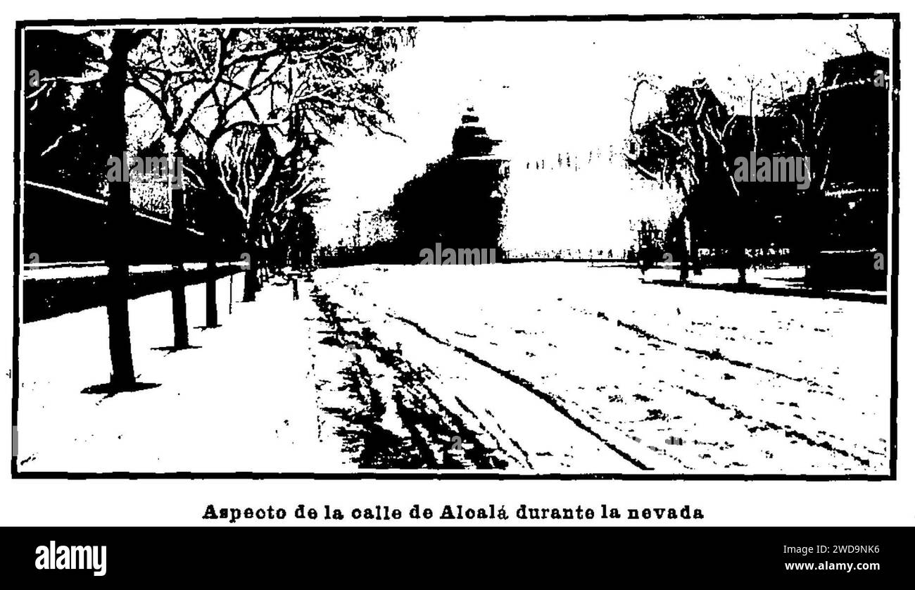 1904-12-01, Nuevo Mundo, Aspecto de la calle de Alcalá durante la nevada, Campúa. Stock Photo