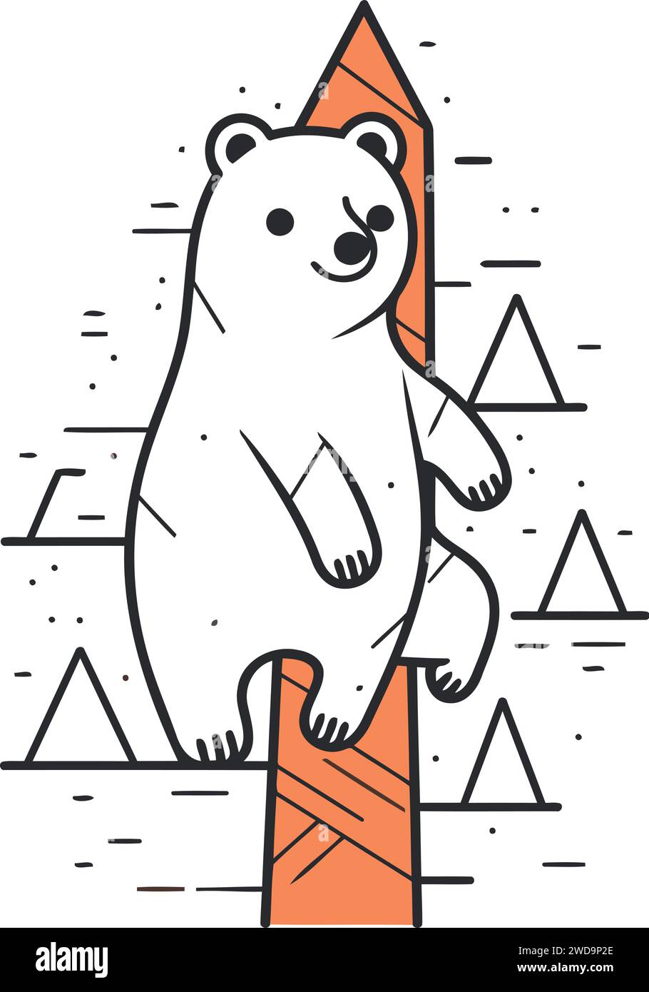 Cute polar bear sitting on a graph. Vector illustration in line style. Stock Vector