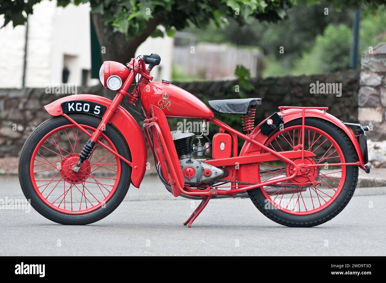 1952 BSA Bantam GPO classic British motorcycle. Left-hand side view. Stock Photo