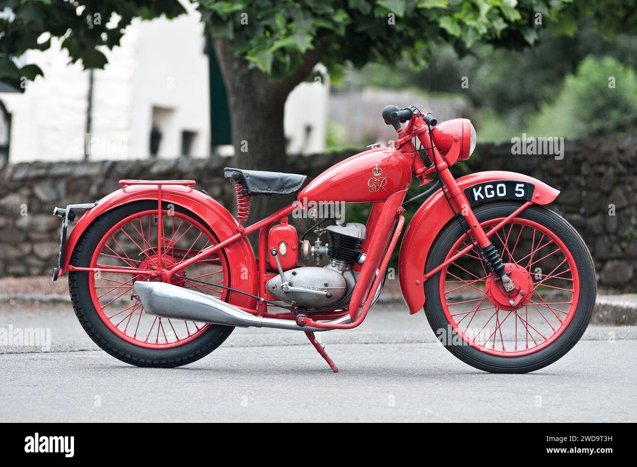 1952 BSA Bantam GPO classic British motorcycle. Right-hand side view. Stock Photo