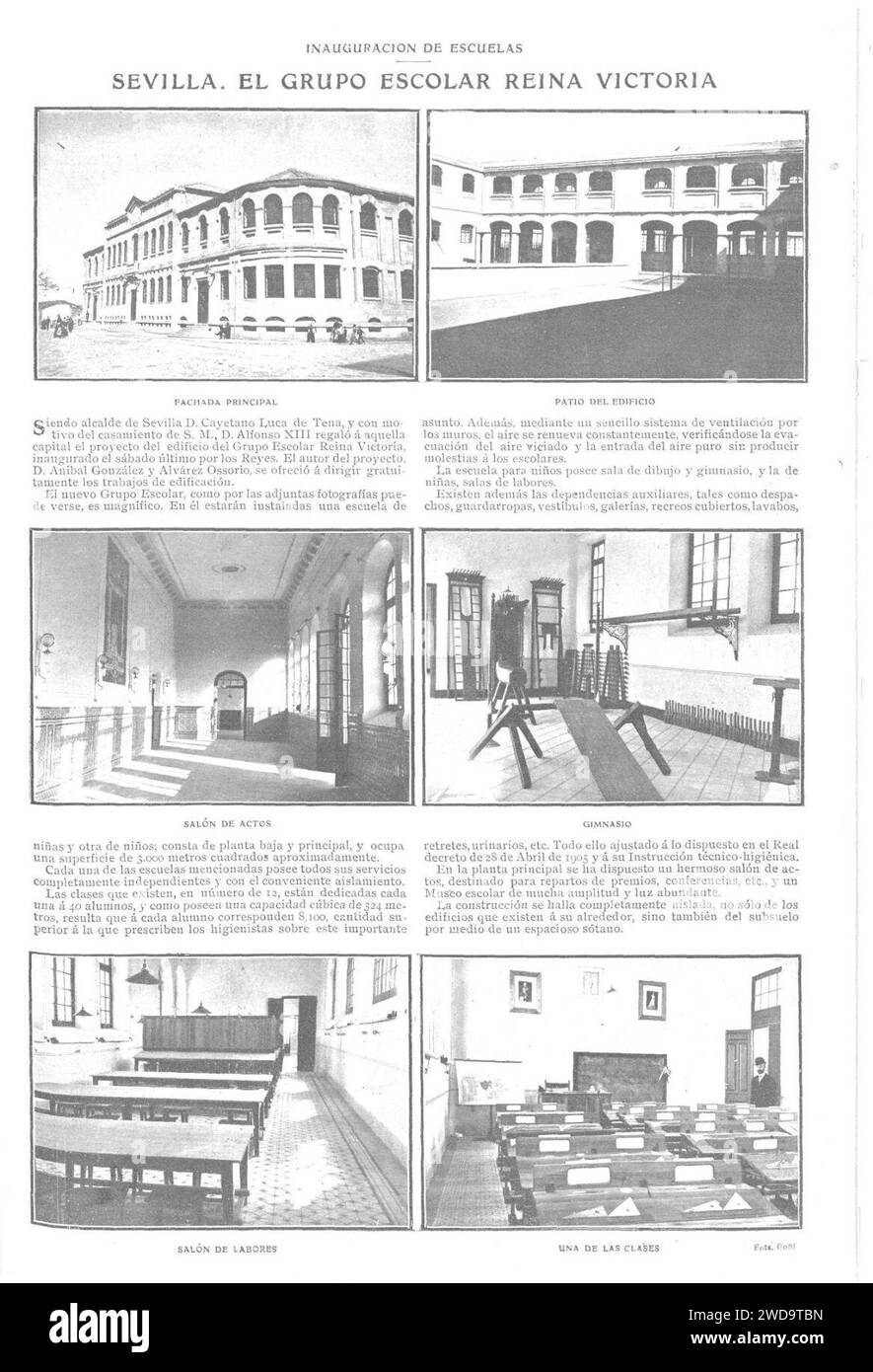 1909-03-24, Actualidades, Inauguración de escuelas, Sevilla, El grupo escolar Reina Victoria, Goñi. Stock Photo