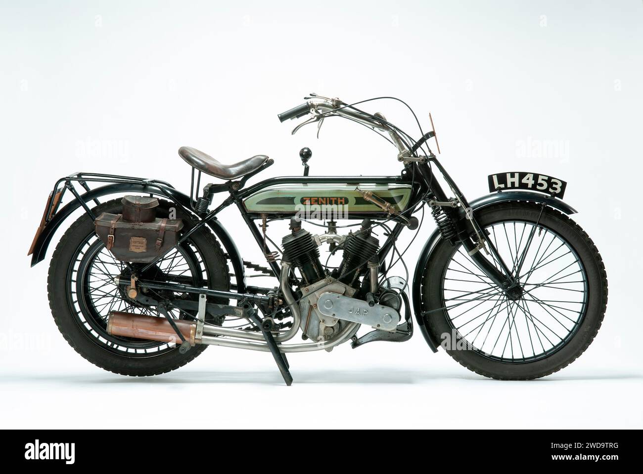 1913 Zenith JAP 13hp veteran motorcycle. Studio image on a white background Stock Photo