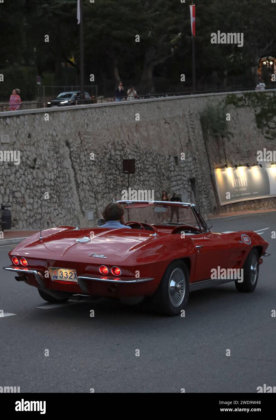 1963 Chevrolet Corvette Stingray convertible driving in Monte Carlo Stock Photo