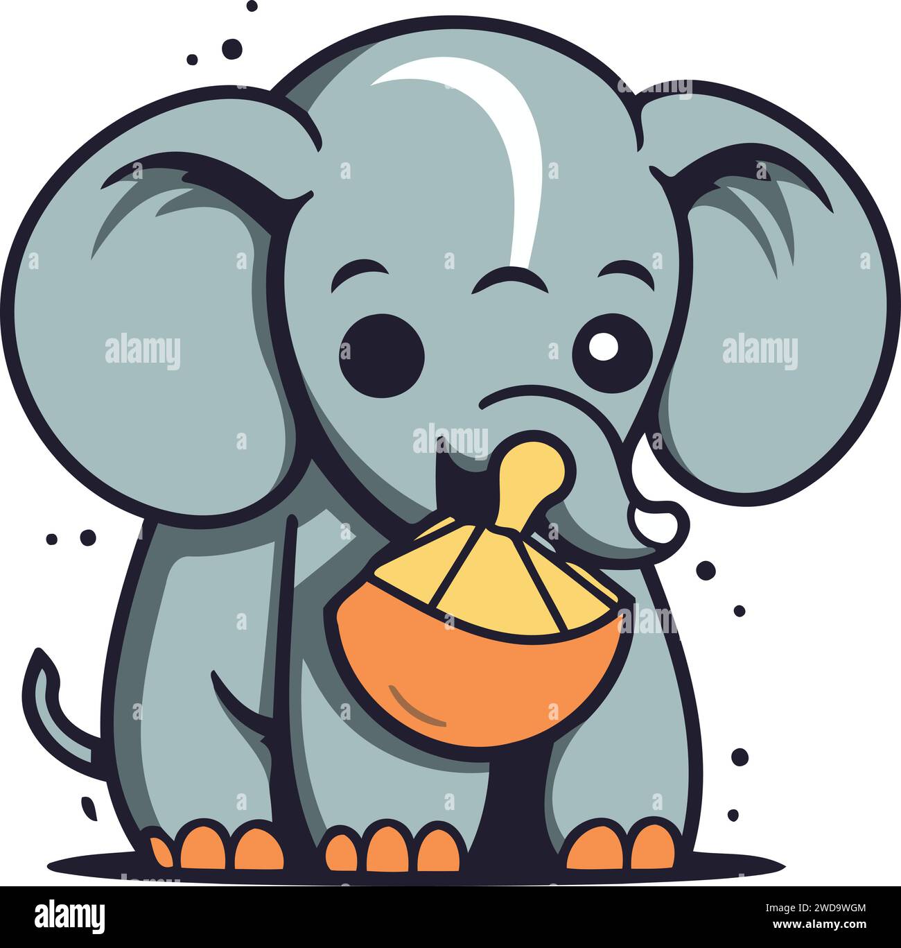 Cute cartoon elephant with a bowl of honey. Vector illustration. Stock Vector