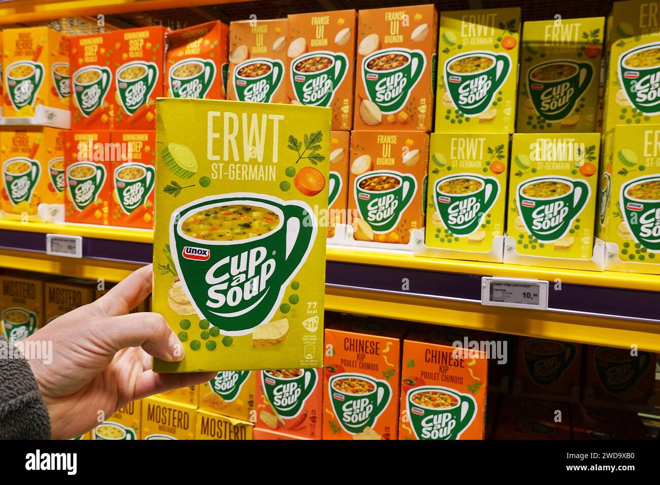 Various flavors Cup a Soup in a Grocery Stock Photo