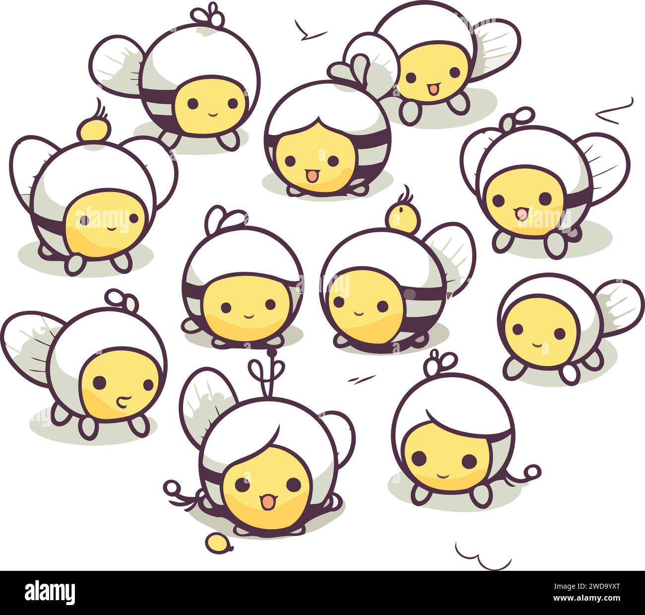 Illustration of a group of cute little baby penguins in a circle Stock