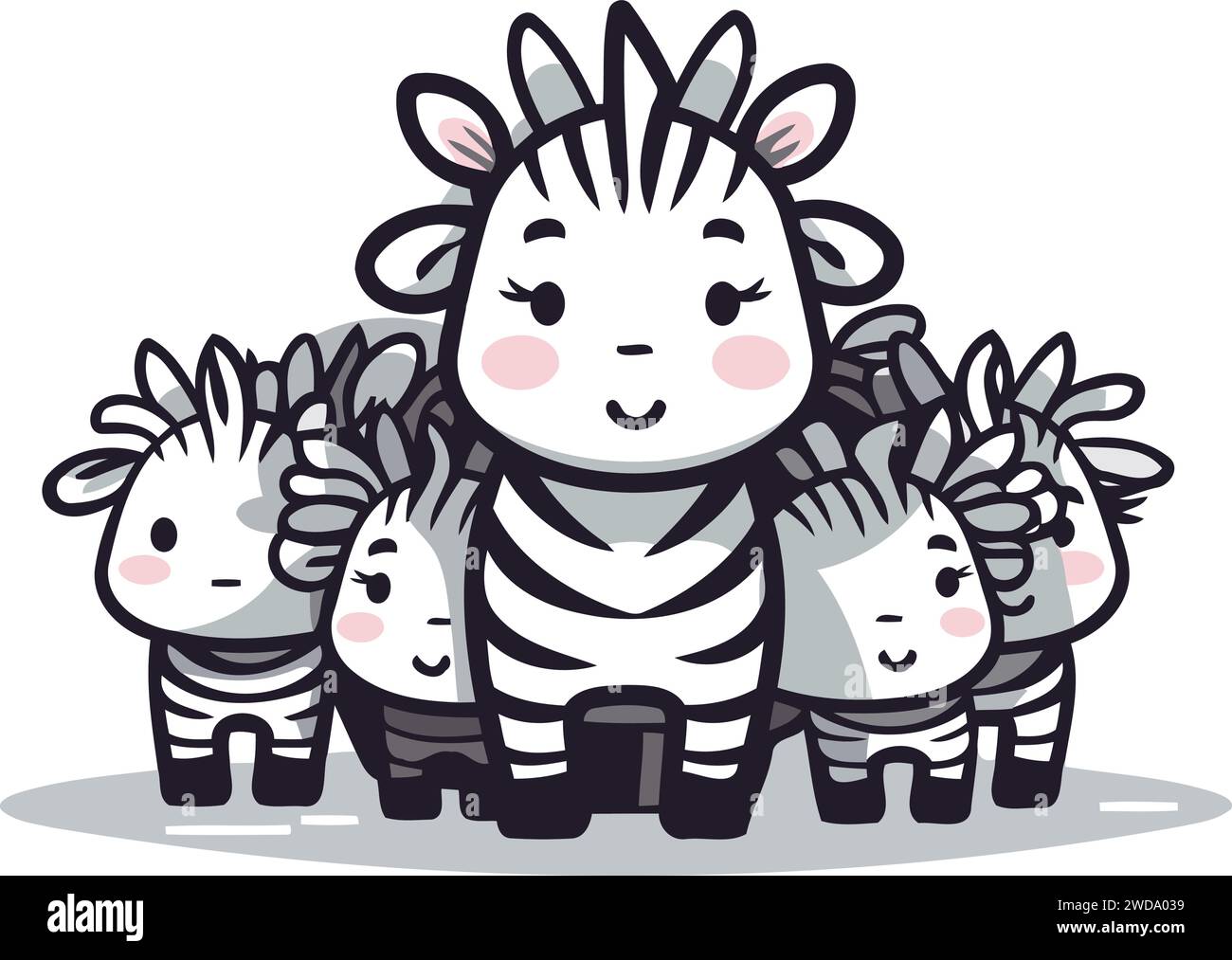 Cute zebra family with thumbs up hand drawn cartoon vector illustration ...