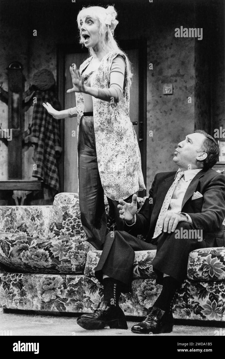 Georgina Hale (Bobbi Michele), Lee Montague (Barney Cashman) in LAST OF THE RED HOT LOVERS by Neil Simon at the Criterion Theatre, London SW1  13/11/1979  a Royal Exchange Theatre, Manchester production  design: Laurie Dennett  lighting: Geoffrey Joyce  director: Eric Thompson Stock Photo