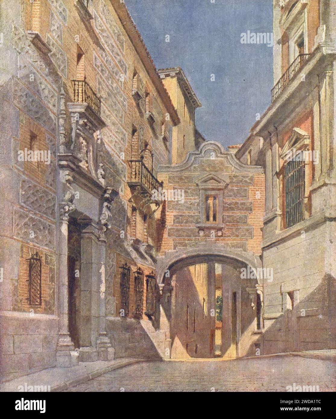 1918-10-19 La Esfera, La casa de Cisneros, en la plaza de la Villa, acuarela de Muñoz Morillejo (cropped). Stock Photo