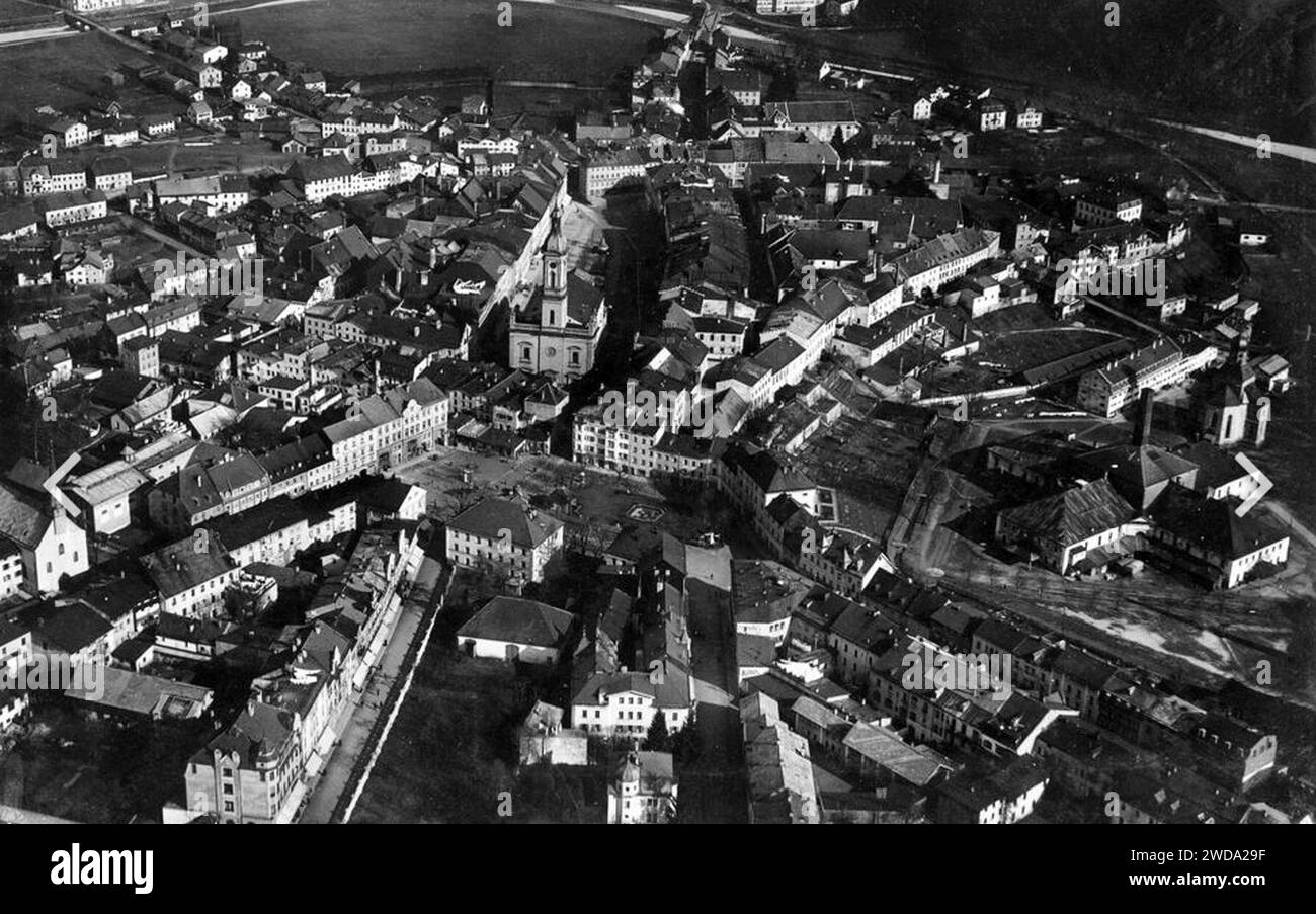 1920 circa Johann Czermak Luftbildfotografie über Traunstein. Stock Photo