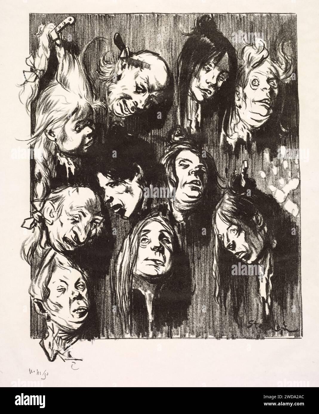 Ten Assassinations for a Penny. Théophile Alexandre Steinlen. 1897. Lithograph. Stock Photo