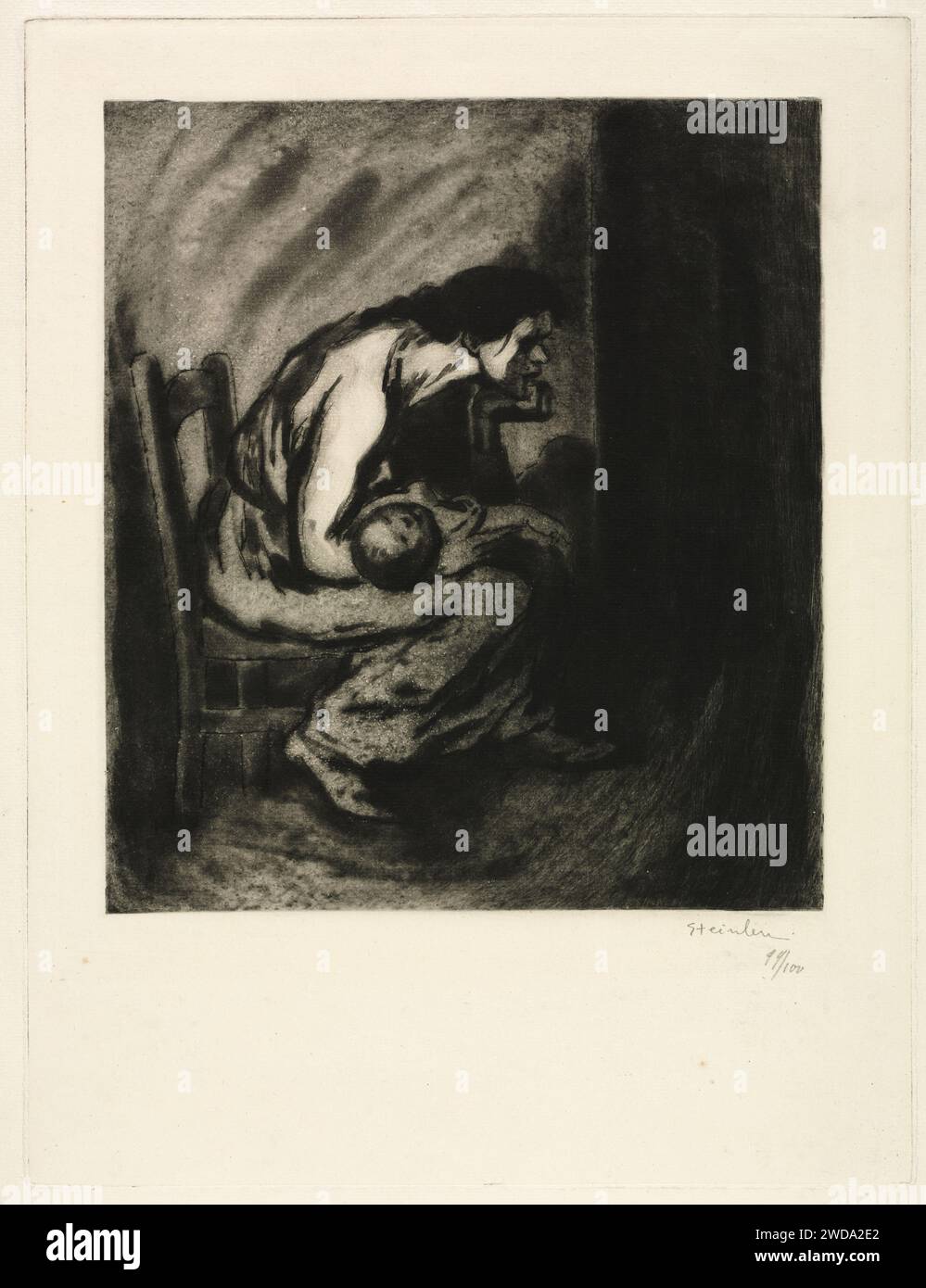 The Sick Child. Théophile Alexandre Steinlen. 1902.  Aquatint. Stock Photo