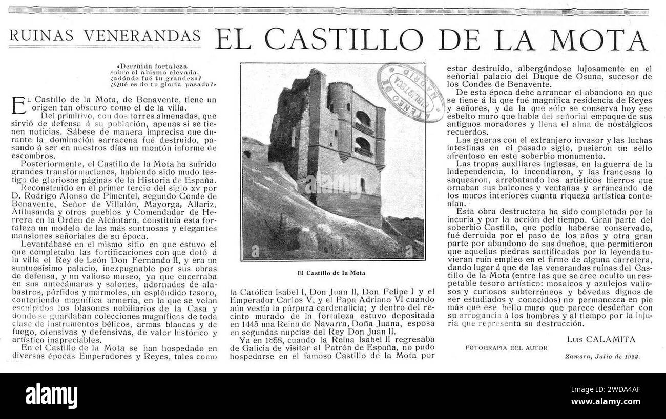 1923-08-18, La Esfera, Ruinas venerandas, El castillo de la Mota, Luis Calamita. Stock Photo