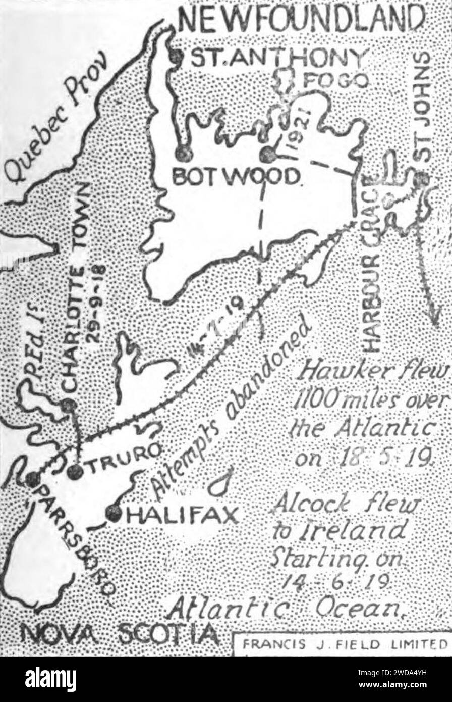 1925 Air Routes of Newfoundland and Nova Scotia. Stock Photo