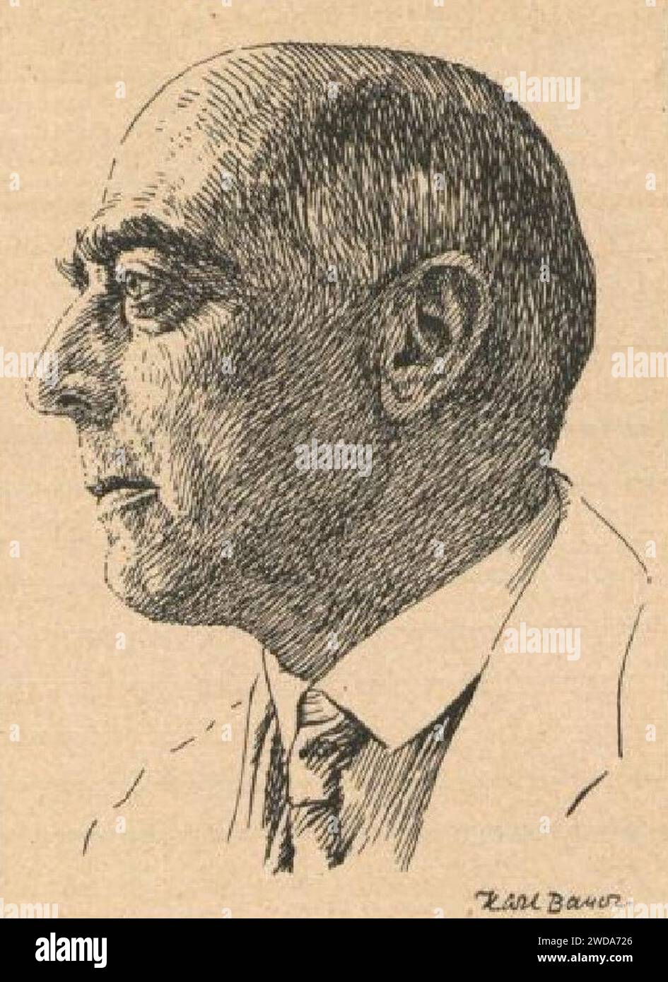 1929 circa Karl Bauer Portrait-Zeichnung Otto Feldmann, Illustration Saechsischer Bauern-Kalender. Stock Photo
