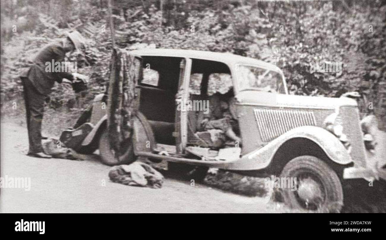 1932 Ford V-8 containing the remains of Bonnie Parker and Clyde Barrow. Stock Photo