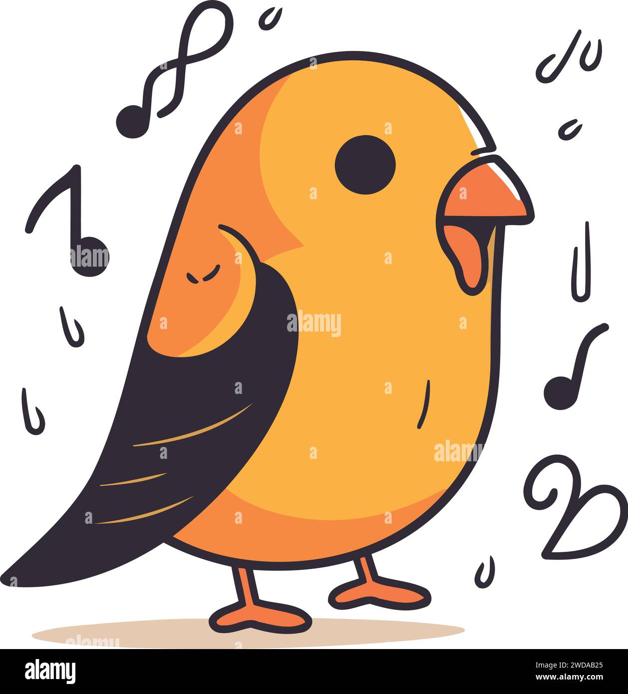 Cute little bird singing. Vector illustration in doodle style Stock